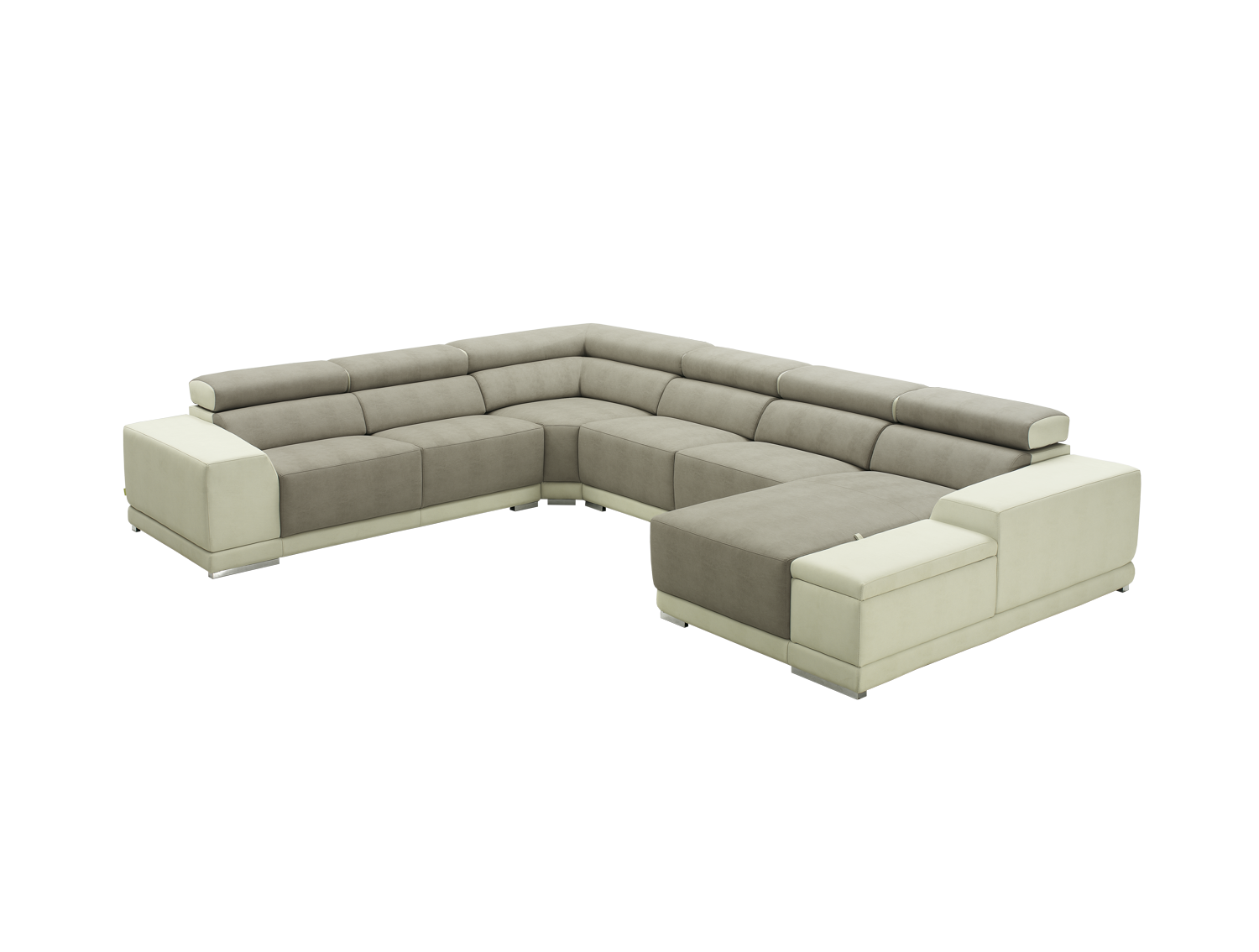 Sofá modular, com costas reclináveis e braço com baú