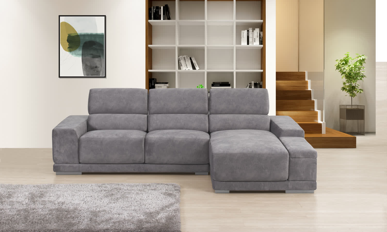 Sofá de 3 lugares com costas reclináveis, chaise longue e braço com baú - Image 3