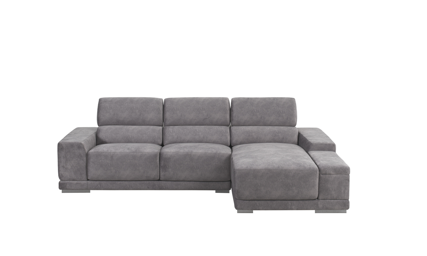 Sofá de 3 lugares com costas reclináveis, chaise longue e braço com baú