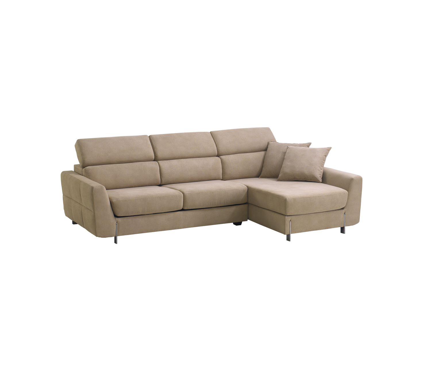 Sofá de 3 lugares com encostos reclináveis, bancos deslizantes e chaise-longue