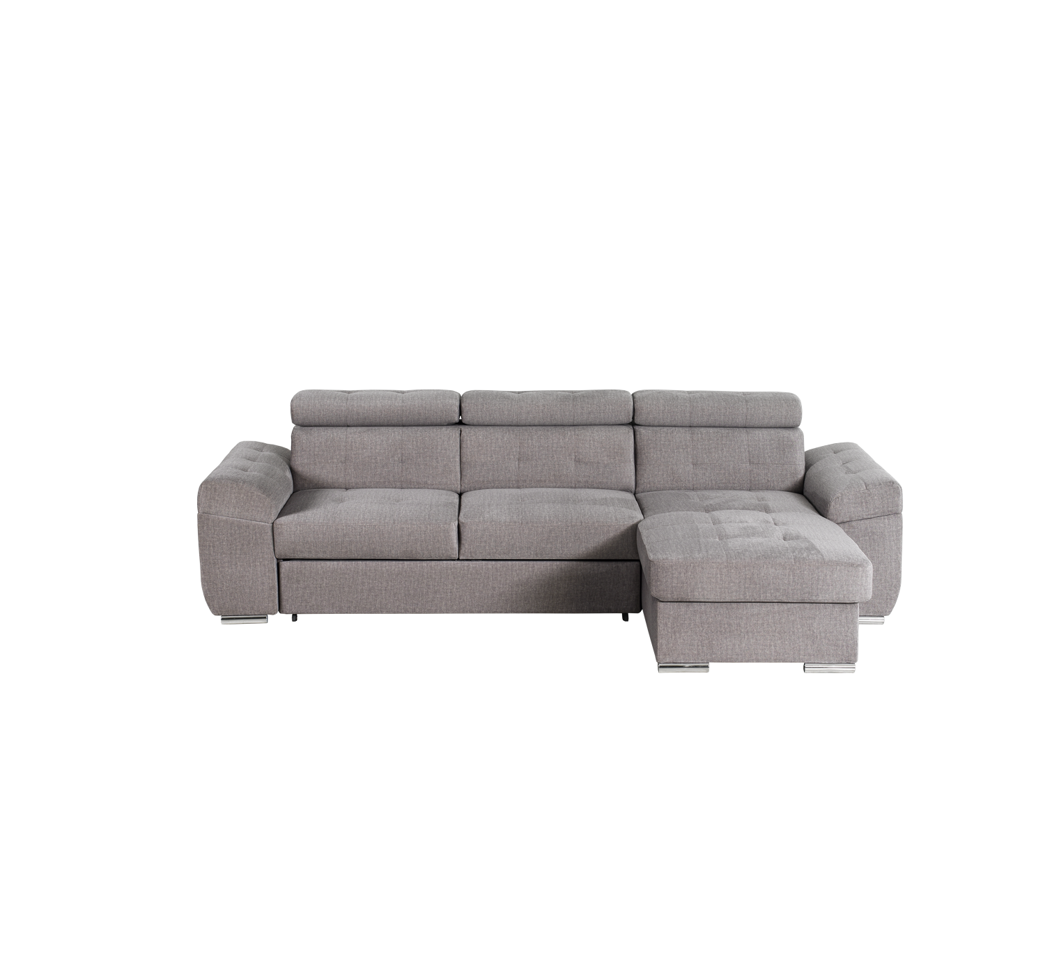 Sofá de 3 lugares com costas reclináveis, chaise longue reversível, com baú, e cama elevatória